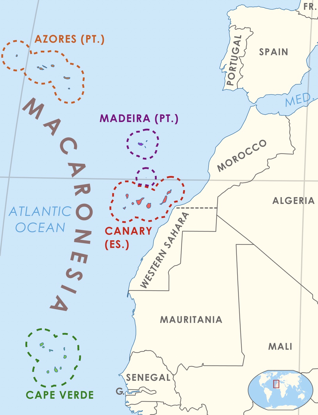 Azori-szigetek vagy Madeira térkép